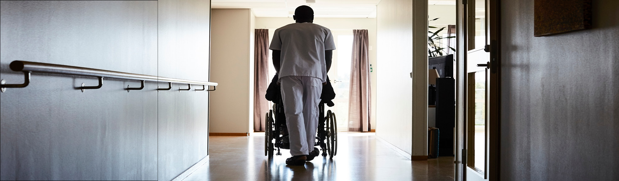 A nursing home resident in a wheelchair